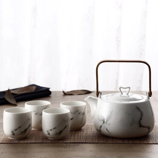Title 7, Japanese Ceramic Cup Marble Pattern Tea Set Ele...
