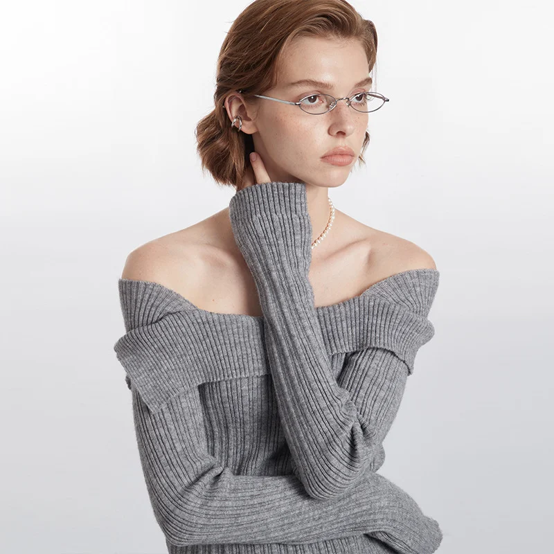 Suéter de Ombro a Ombro Outono Inverno Estilo Despojado Solto Casaco ou Blusa Interior Confortável e Versátil — foto 6