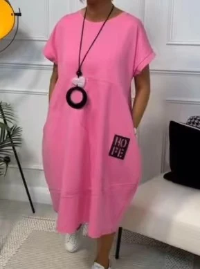 Title 3, Womens Simple And Loose Solid Color Printed Dress