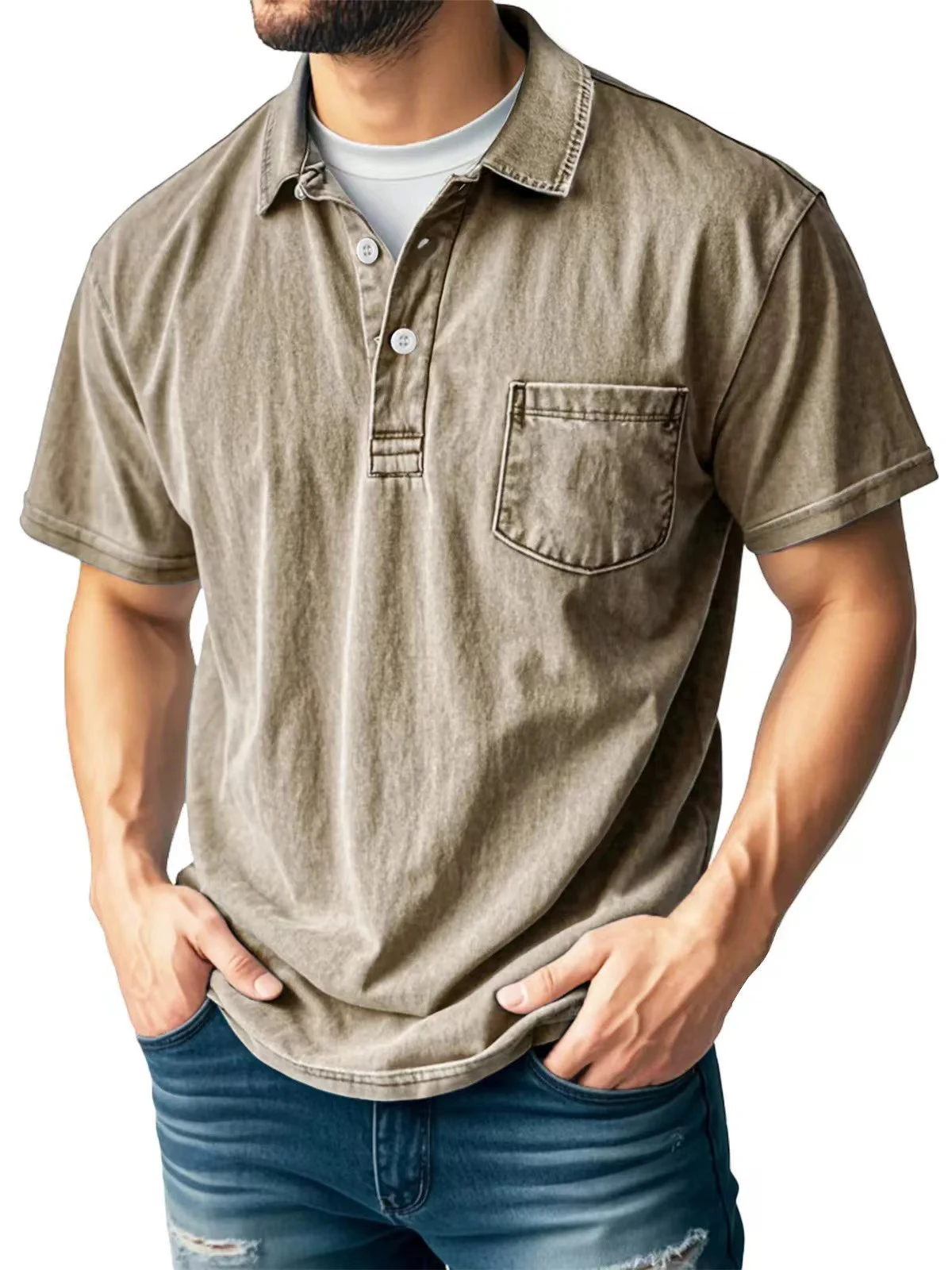 Men's Casual All-Matching Short Sleeve Button Lapel Polo Shirt. The perfect shirt for everyday wear, offering versatilit — photo 8
