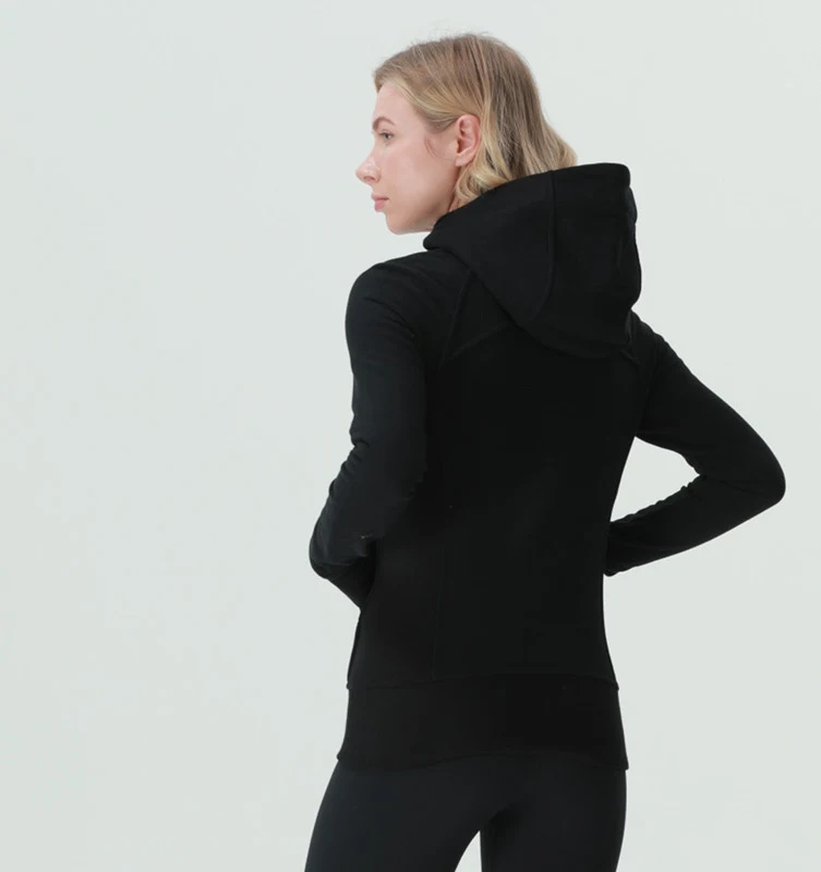 Fleece-Sweater mit durchgehendem Reißverschluss für Fitness, Laufen und Langarm. Warme Kapuzenjacke für Damen. Sport-Top. — foto 6