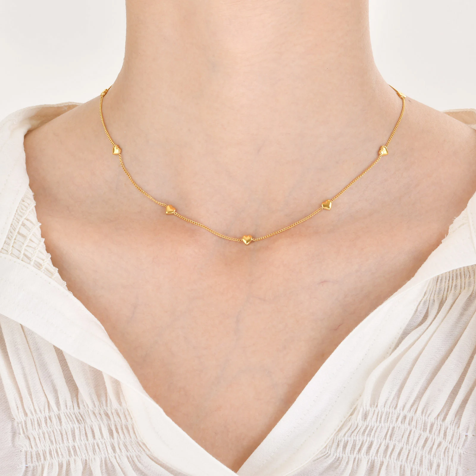 Title 6, RVS hartvormige ketting met zirkonia waterdrupp...