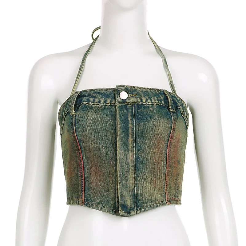 Title 20, Washed tie-dyed zipper button tight irregular o...