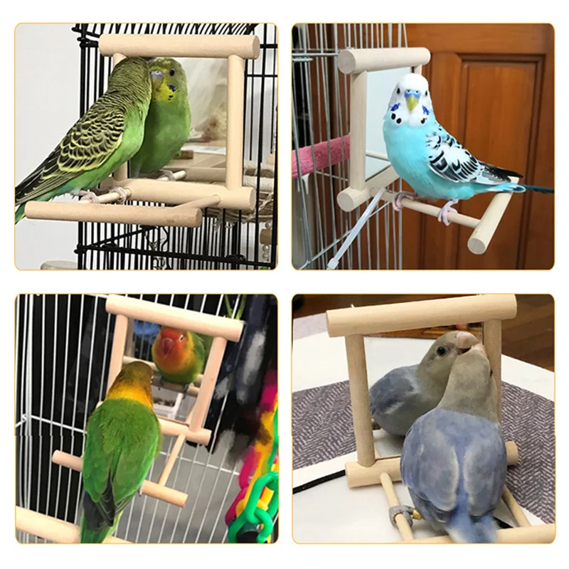 Title 3, Bird Mirror Wooden Interactive Play Toy With Pe...