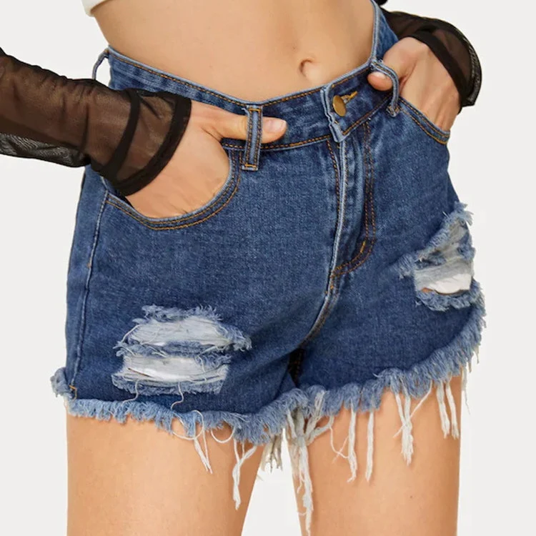 Title 4, Nostalgische zerrissene Denim-Shorts dünn und v...
