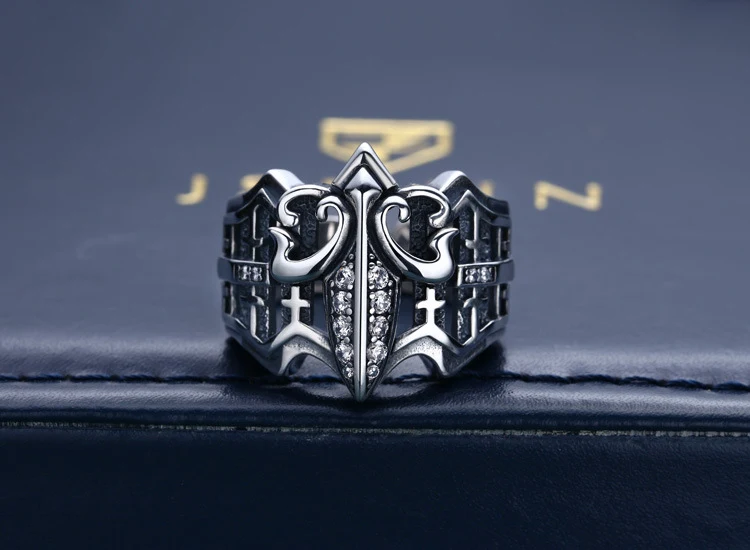 Title 1, Anel Punk Vintage Masculino em Prata 925 com Ân...