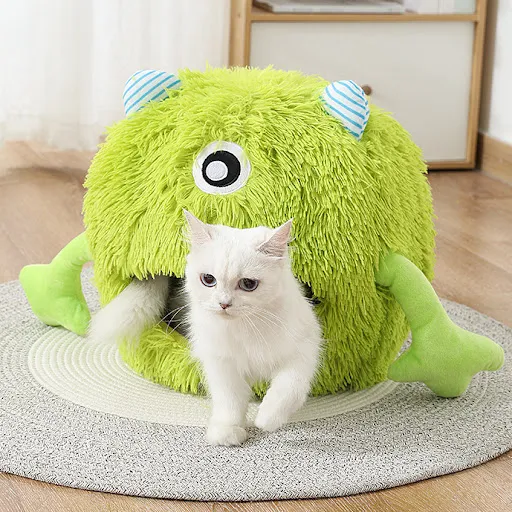 New Product Pet Bed Winter Warm Cat's Nest Plush Monster Pet Villa Detachable Washable Semi Enclosed Cats Den Cartoon Pe — photo 6