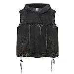 American Street Hooded Denim Pullover Vest for Men, Raw Edge Distressed Workwear Denim Jacket, perfect for everyday use. — photo 16