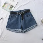 Shorts de mezclilla rizados de cintura alta para mujer, comodidad y estilo. Perfectos para el verano, realzan tu figura y te hacen sentir genial. — foto 3