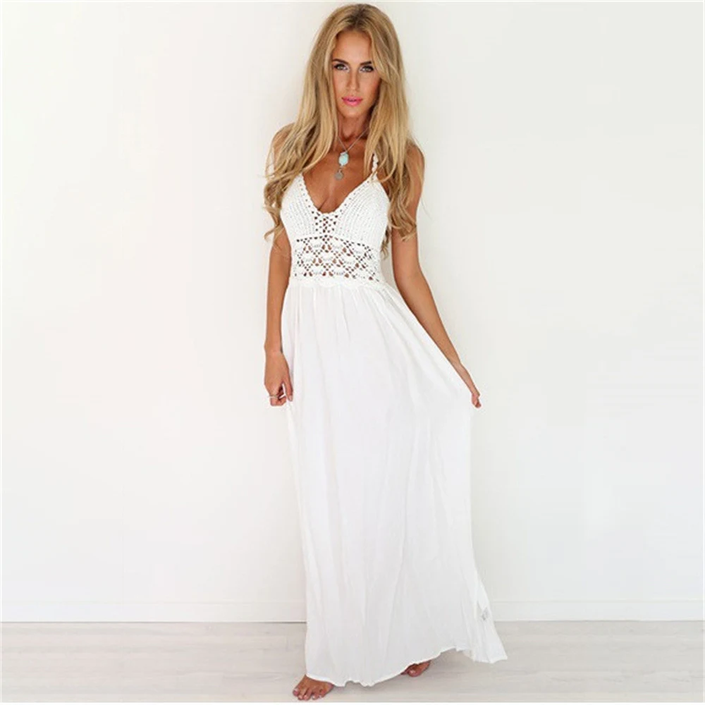 Title 6, Vestido longo de renda chiffon patchwork elegan...