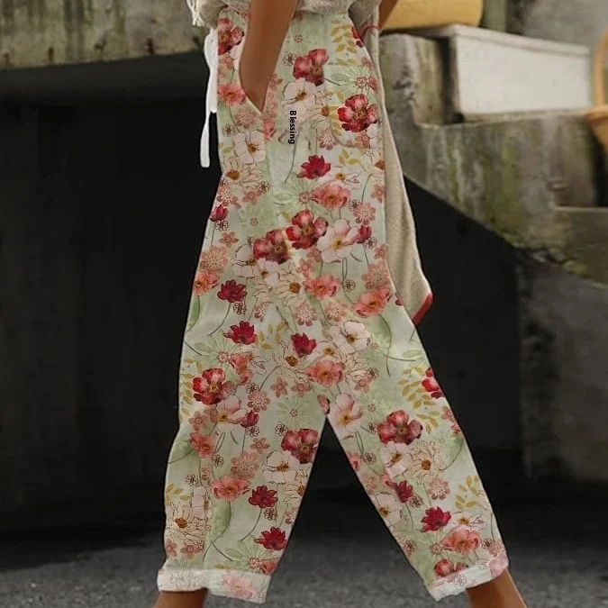 Digital Flower Printing Rag-eared Casual Pants for women, offering comfort and style, perfect for everyday wear and a re — photo 12