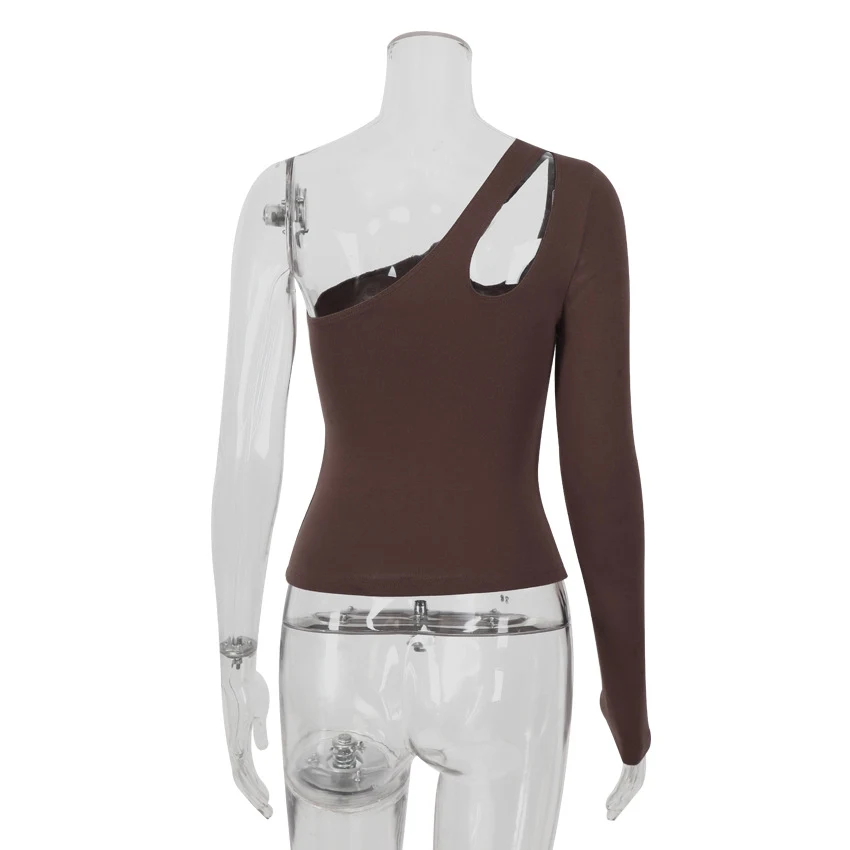 Title 6, Slanted Shoulder Asymmetric Hollow Long-sleeved...