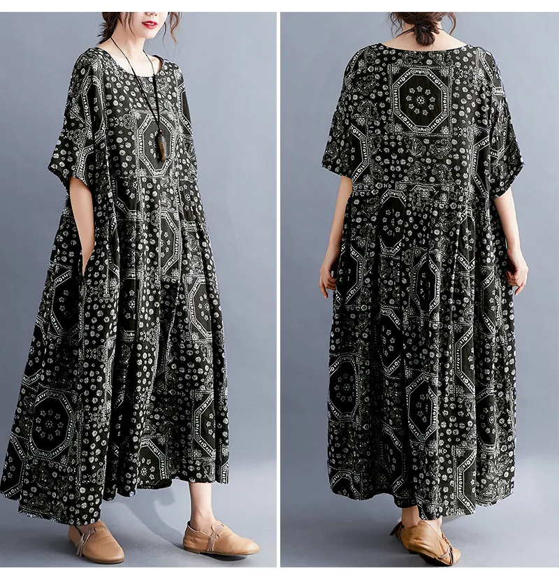 Title 6, Vestido curto estampado de algodão e linho com ...