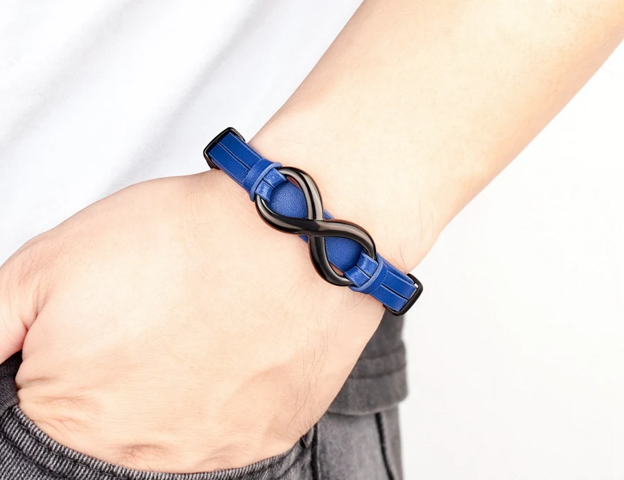 Title 11, Pulseira de couro masculina com 8 palavras, fec...
