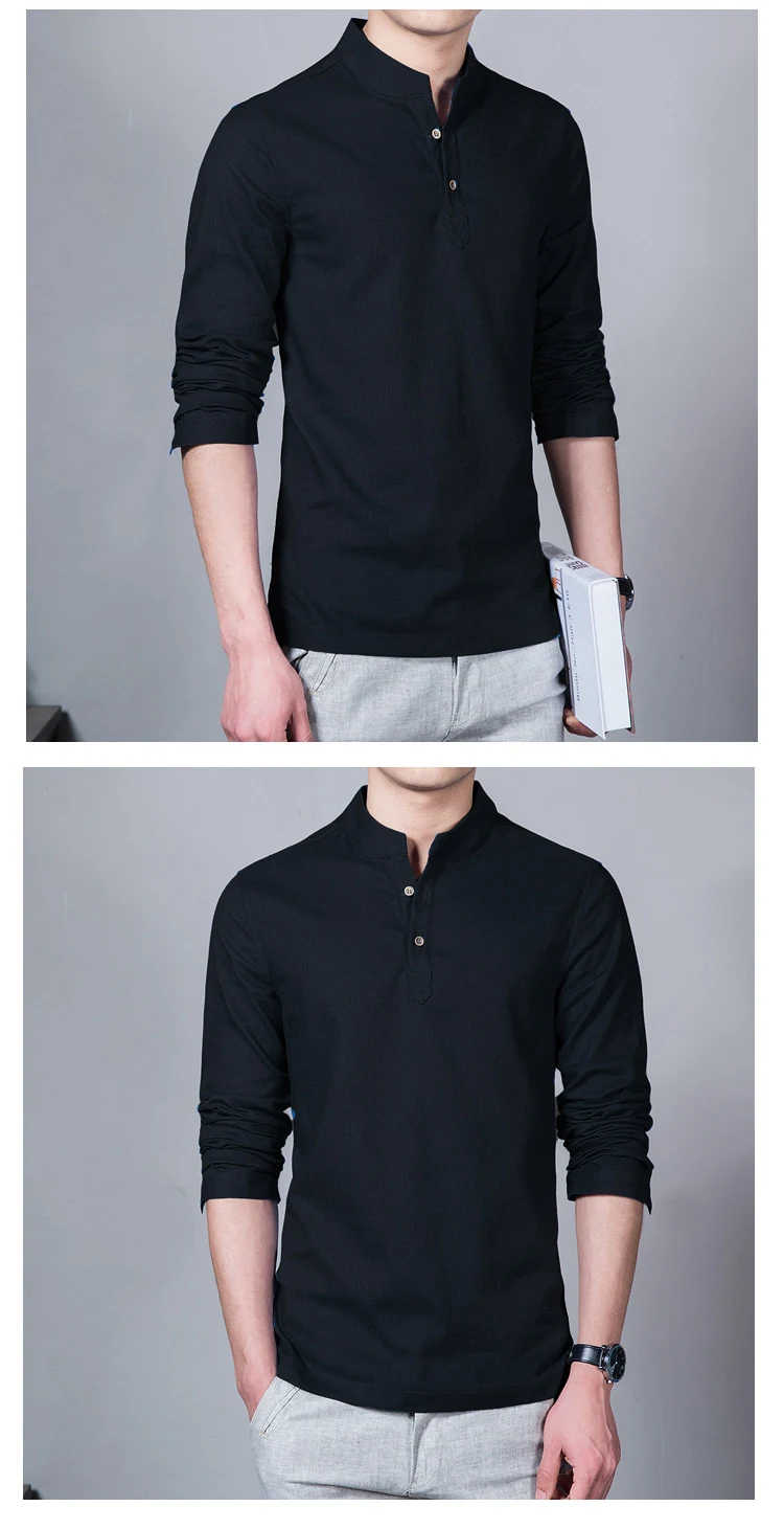 Title 6, Camisa de algodão e linho lisa, para homem, con...