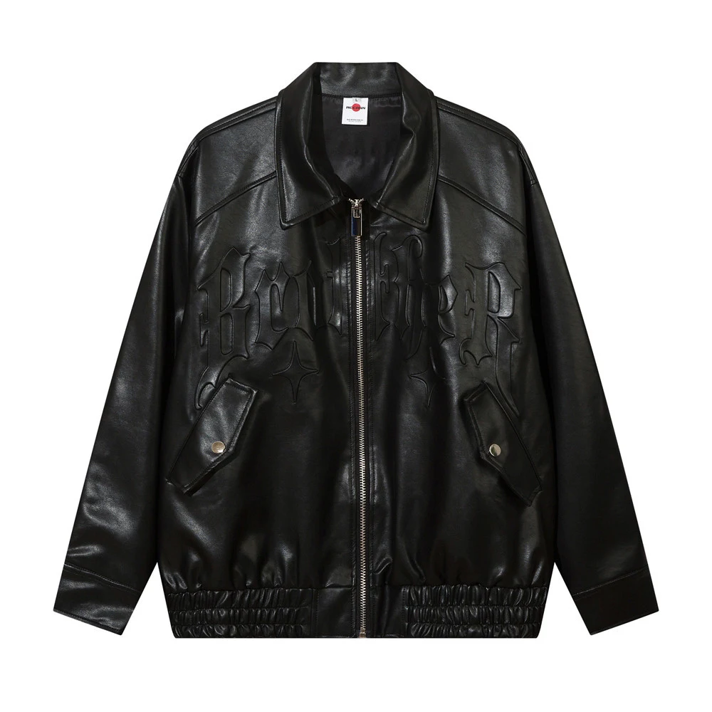 Solid color PU leather coat for men. A stylish and durable jacket perfect for a modern and casual look, suitable for var — photo 21
