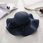 Lace Straw Hat Navy Blue