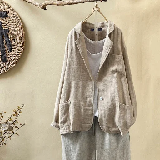 Title 5, Womens New Loose Casual Cotton And Linen Suit