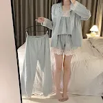 Women's Suspender Lace Long Sleeved Robe and Trousers Household Suit. Comfortable Loungewear for Relaxing at Home. — photo 5