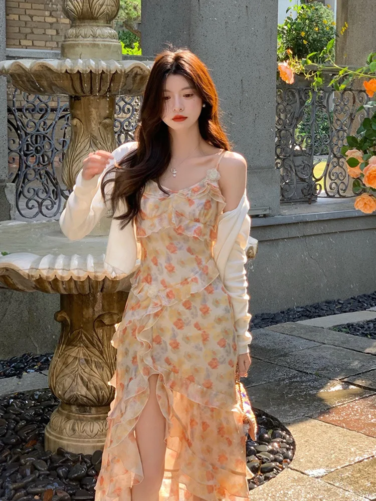Women's Irregular Cinched Chiffon Floral Strap Dress — photo 6