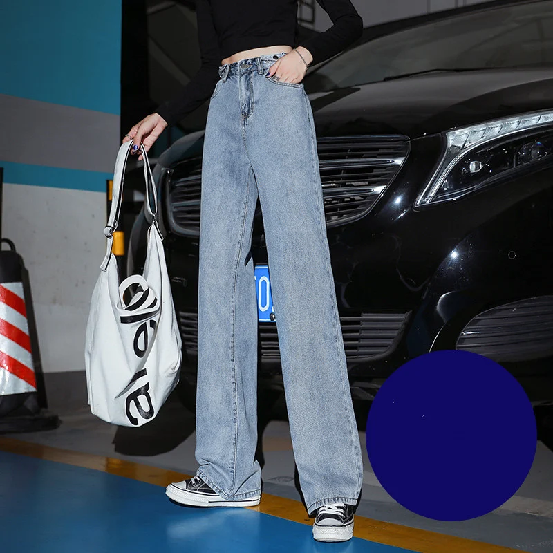 Jeans anchos de otoño, finos, cintura alta, sueltos, drapeados, rectos, para mujer, efecto barredora, cómodos y elegantes. — foto 1