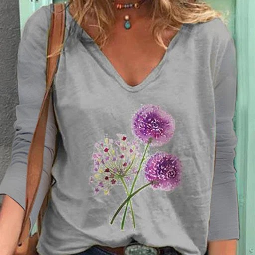Title 8, Dandelion Butterfly Print V-neck T-shirt With S...