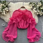 Irregular Ruffled Mesh Blouse Women's Pullover Pleated Slim Top, perfect for a stylish and modern look, enhances your si — photo 6