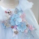 Saia pettiskirt azul com apliques para meninas, tamanho médio e grande, ideal para festas e fotos charmosas. — foto 8