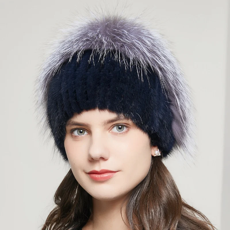 Women's Winter Warm Rhinestone Knitted Stretch Hat with Fox Fur, Comfortable and Stylish for Cold Weather — photo 9