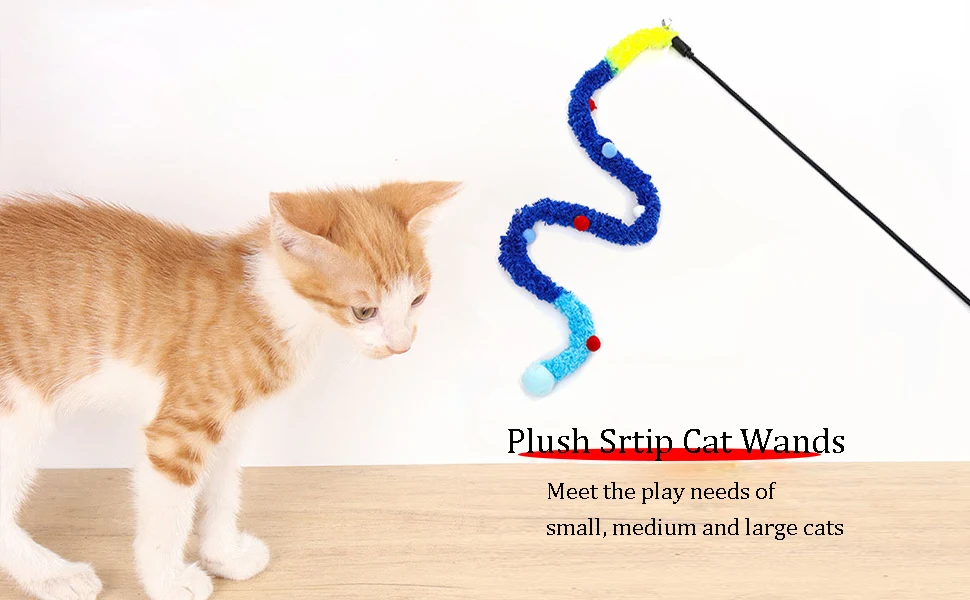 Title 4, Plush Strip Cat Wands Interactive Cat Toys Colo...