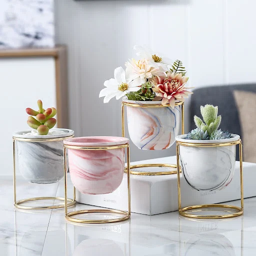 Title 4, Marble ceramic flower pot for stylish homes. Du...