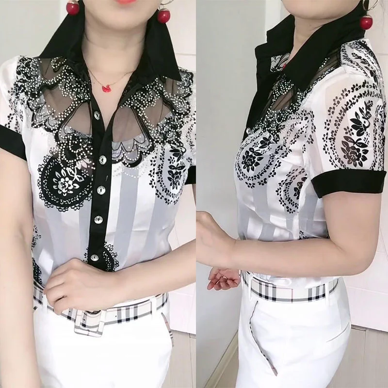 Top floral de verano con protección solar, fino, estampado, estilo occidental, con pedrería, encaje, gasa y patchwork. — foto 9