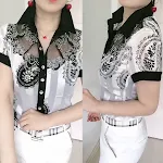 Top floral de verano con protección solar, fino, estampado, estilo occidental, con pedrería, encaje, gasa y patchwork. — foto 9