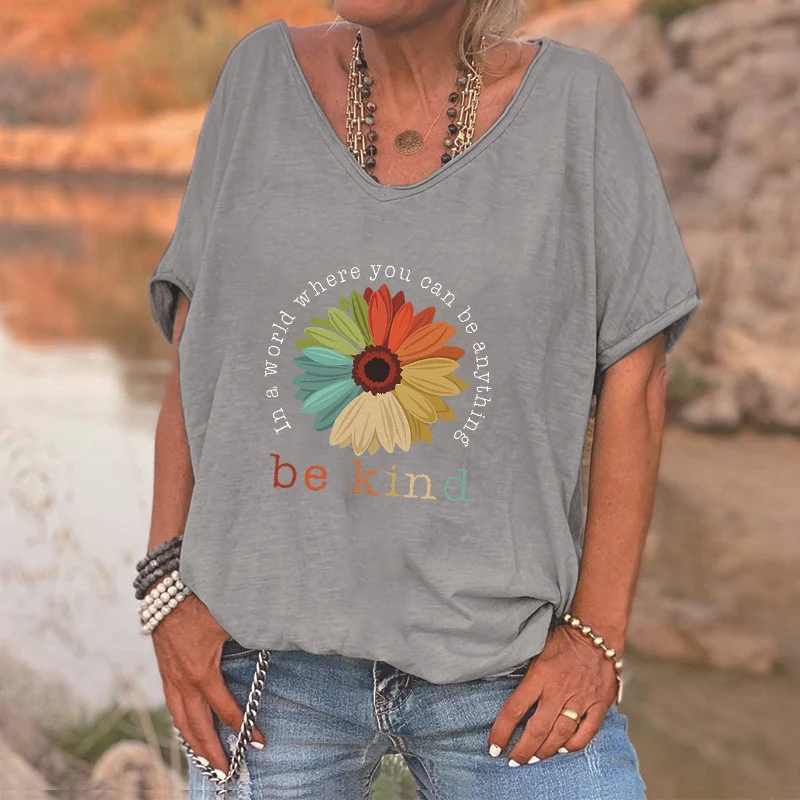 Title 7, English Flower Female T-shirt Printing Loose
