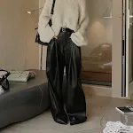 Women's High Waist PU Slim-fit Wide-leg Pants for a flattering silhouette and comfortable wear. Perfect for both work an — photo 8