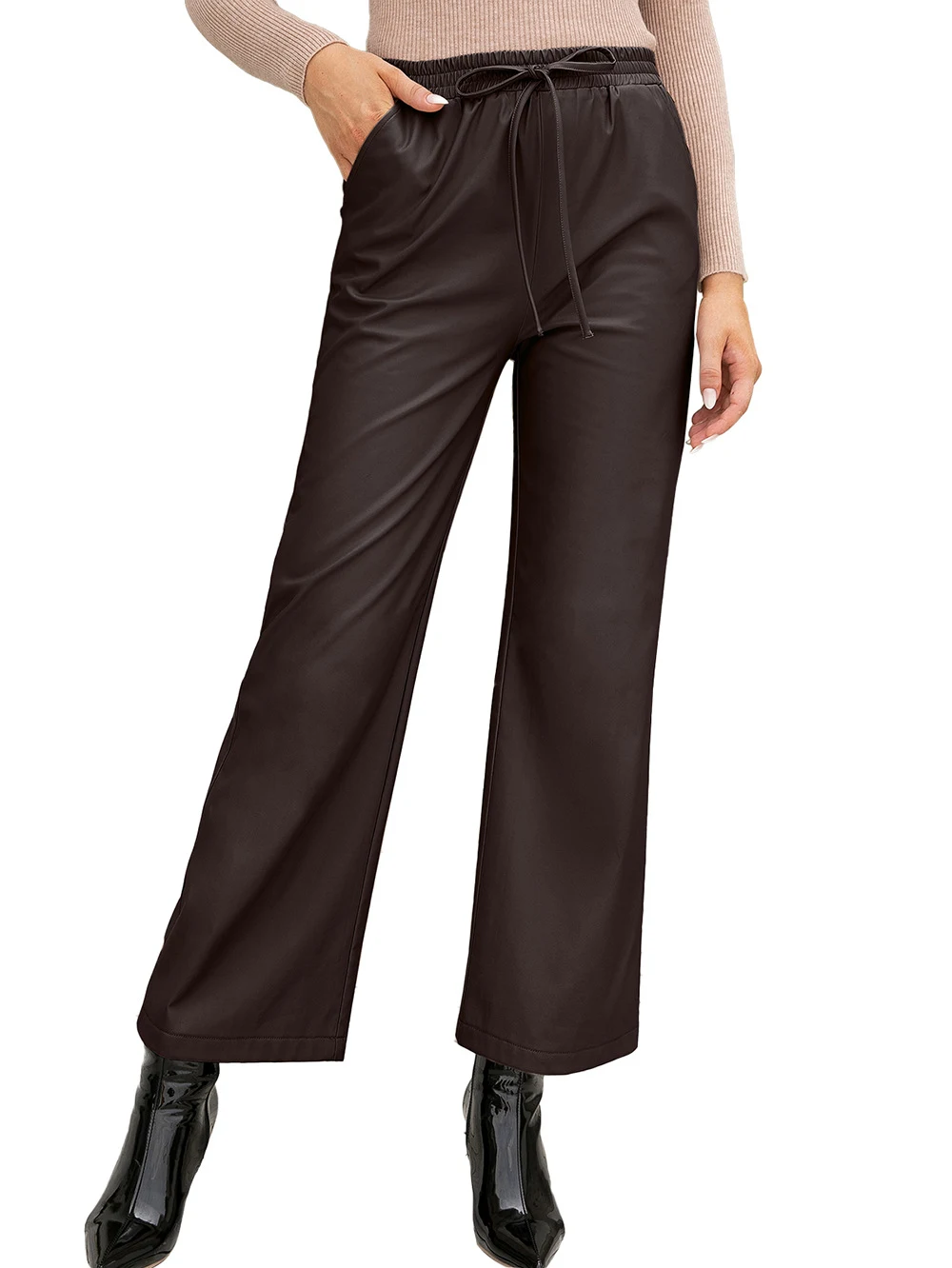 Title 29, Womens PU Leather Motorcycle Loose Trousers, S...