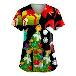 Camiseta de Navidad con cuello en V, bolsillo y manga corta para mujer, tela para trabajadoras de enfermería, ¡cómoda y festiva! — foto 13