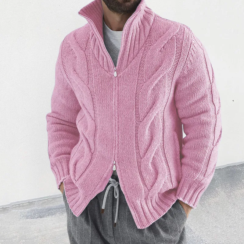 Suéter masculino de gola alta acrílico com zíper, manga longa e design torcido, proporcionando conforto, estilo e aquecimento. — foto 4