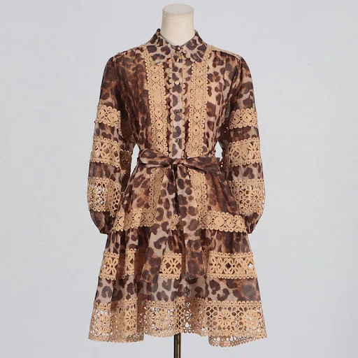 Title 9, Long Sleeve Hollow Leopard Print Dress Women