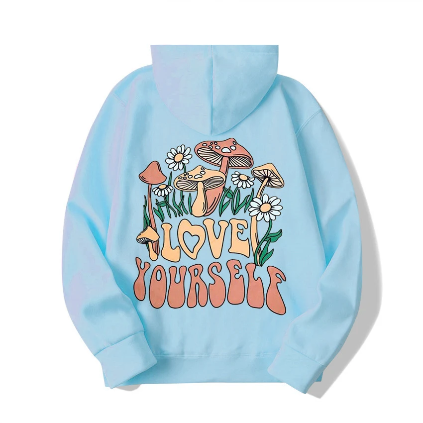 Moletom com capuz plus size com slogan de cogumelo solto — foto 9