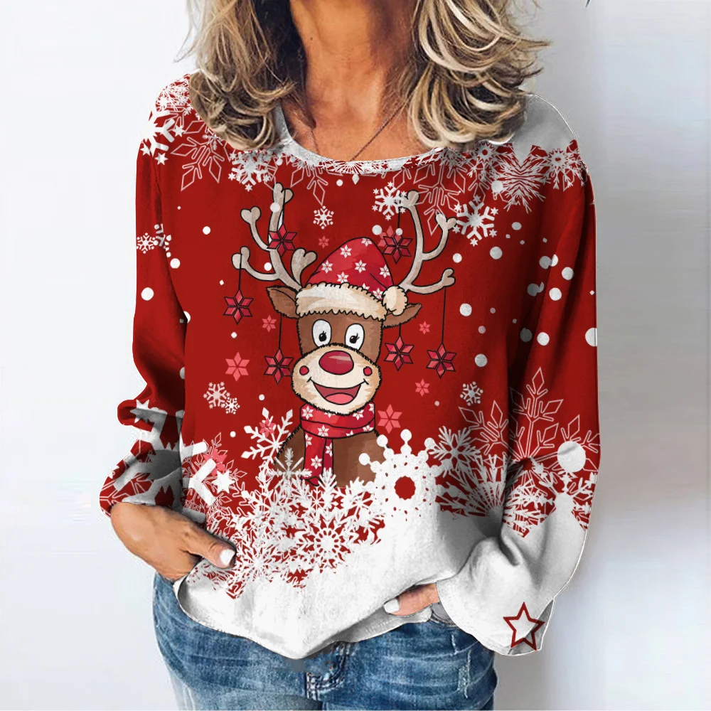 3D Printed Christmas Deer Top, Autumn Leisure Streetwear, a comfortable and stylish choice for casual wear and street st — photo 1