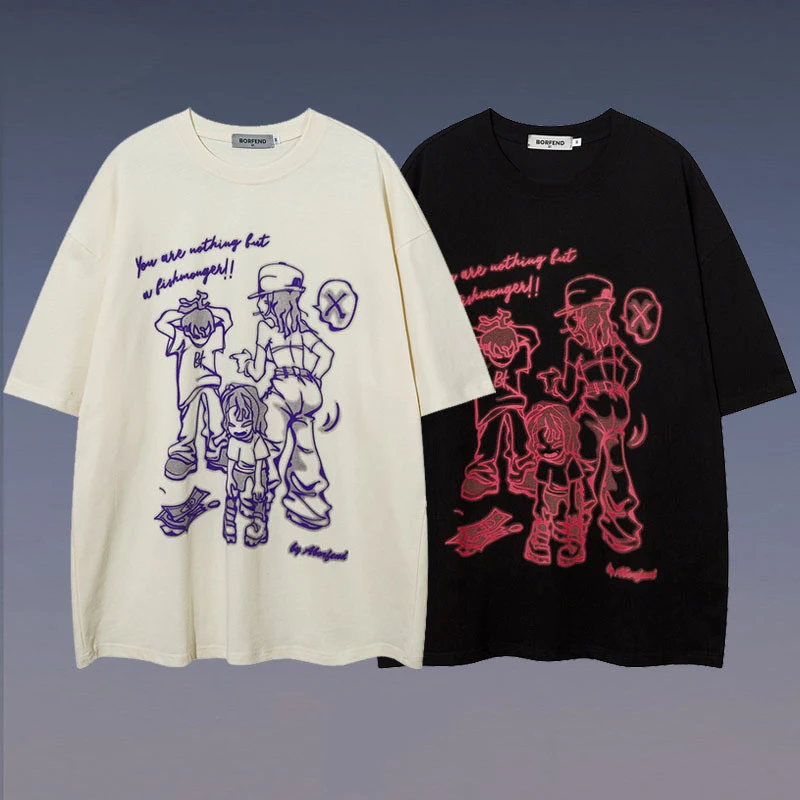 Title 2, Hip Hop Retro Cartoon Printed Short Sleeve Men...