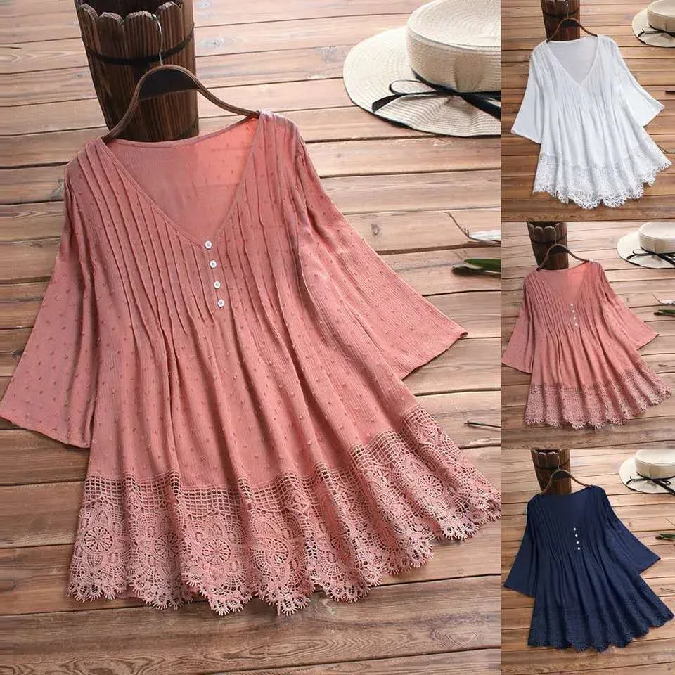 Dames Jacquard geplooide kant V-hals shirt. Een elegante en comfortabele blouse met een chique uitstraling, ideaal voor een verfijnde look. — foto 13