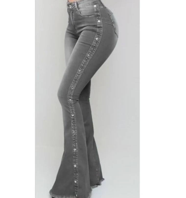 Pantalones acampanados de mezclilla para mujer, cintura alta, elásticos, para trapear, cómodos y modernos, perfectos para el día a día. — foto 5