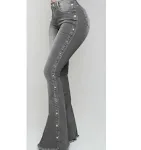Pantalones acampanados de mezclilla para mujer, cintura alta, elásticos, para trapear, cómodos y modernos, perfectos para el día a día. — foto 5