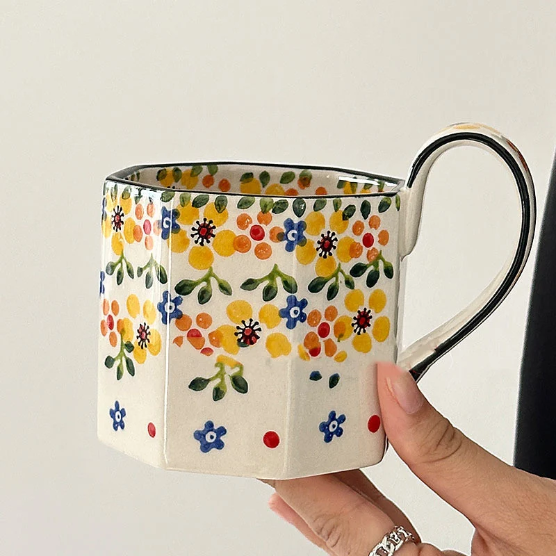 Vintage Hand-painted Summer Yellow Flower Ceramic Mug, a charming cup perfect for enjoying your favorite hot drinks in s — photo 5