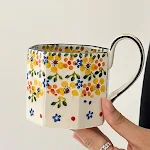 Vintage Hand-painted Summer Yellow Flower Ceramic Mug, a charming cup perfect for enjoying your favorite hot drinks in s — photo 5