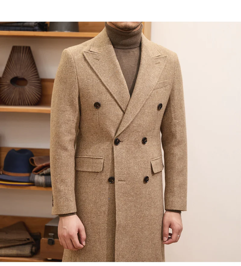 Title 23, Brown Warm Wool Double Breasted Slim Jacket for...