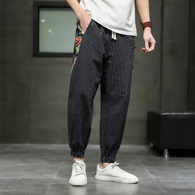 Title 6, Loose and Breathable Striped Casual Cropped Tro...