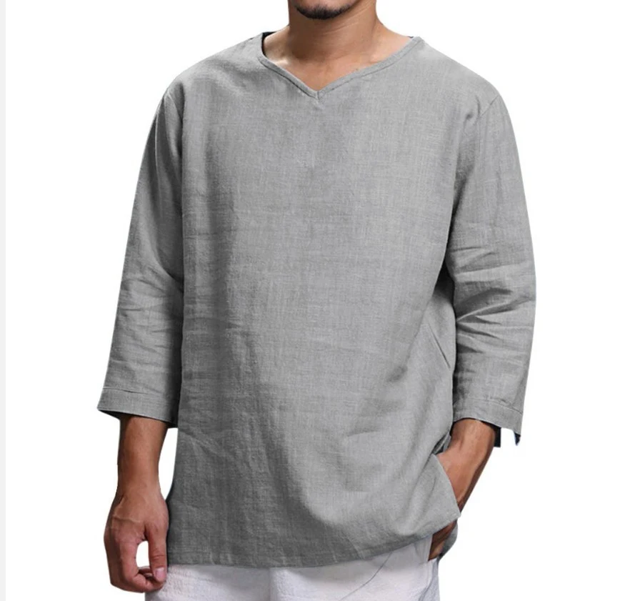 Title 5, Mens Loose Casual V-neck Top, Cotton and Linen...